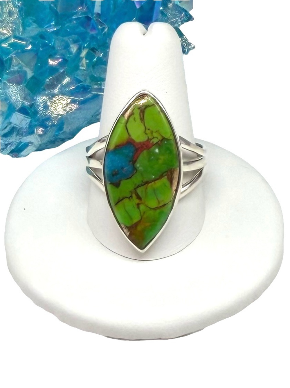 Green & Blue Mohave Turquoise Ring Size 10.5 Solid 925 Sterling Silver